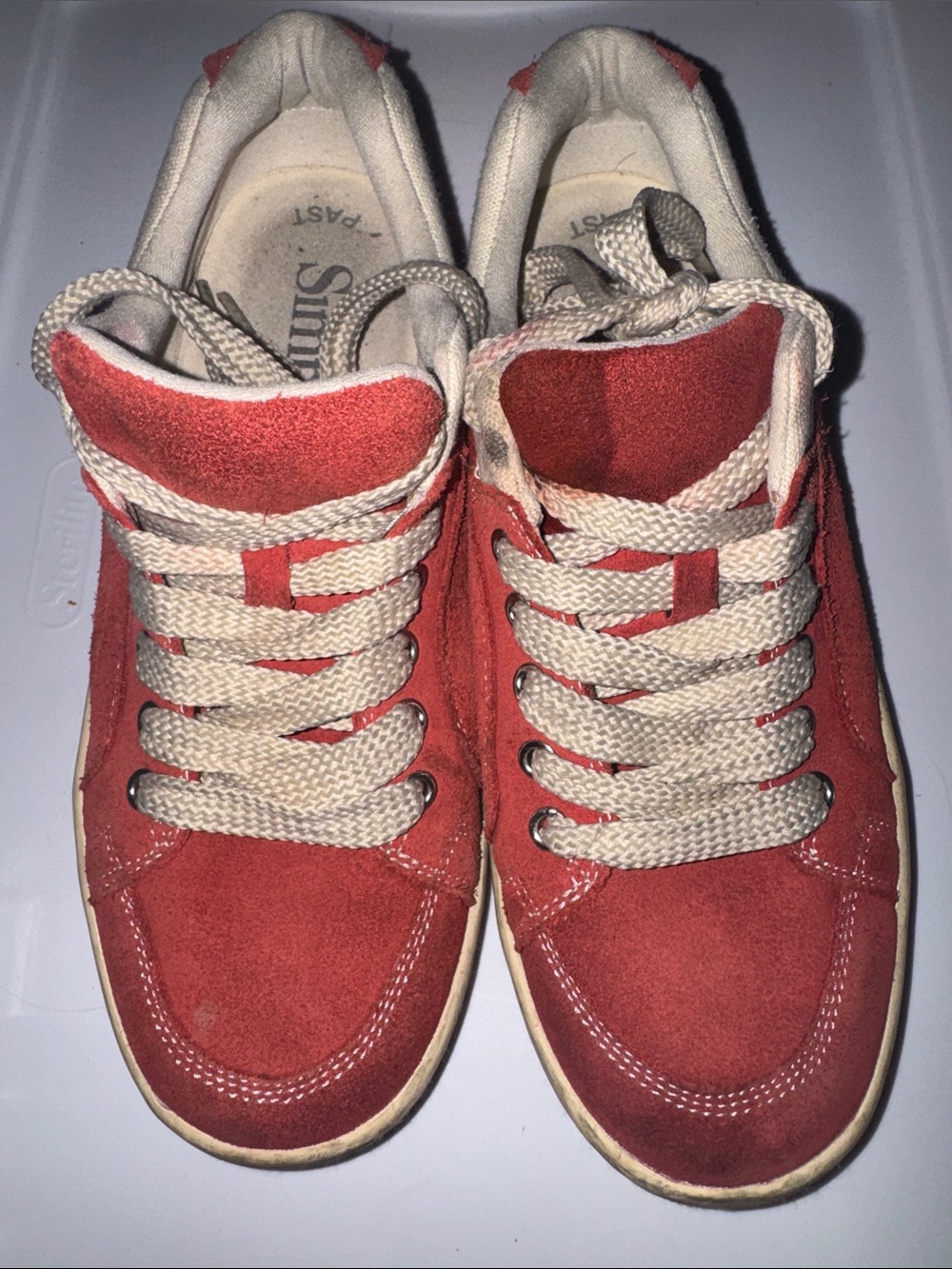Skechers Men’s Red Suede Lace-Up Sneakers with Cream Laces